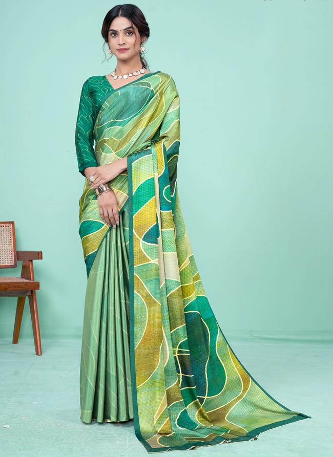 Soft Crepe Green Casual Wear Printed Saree